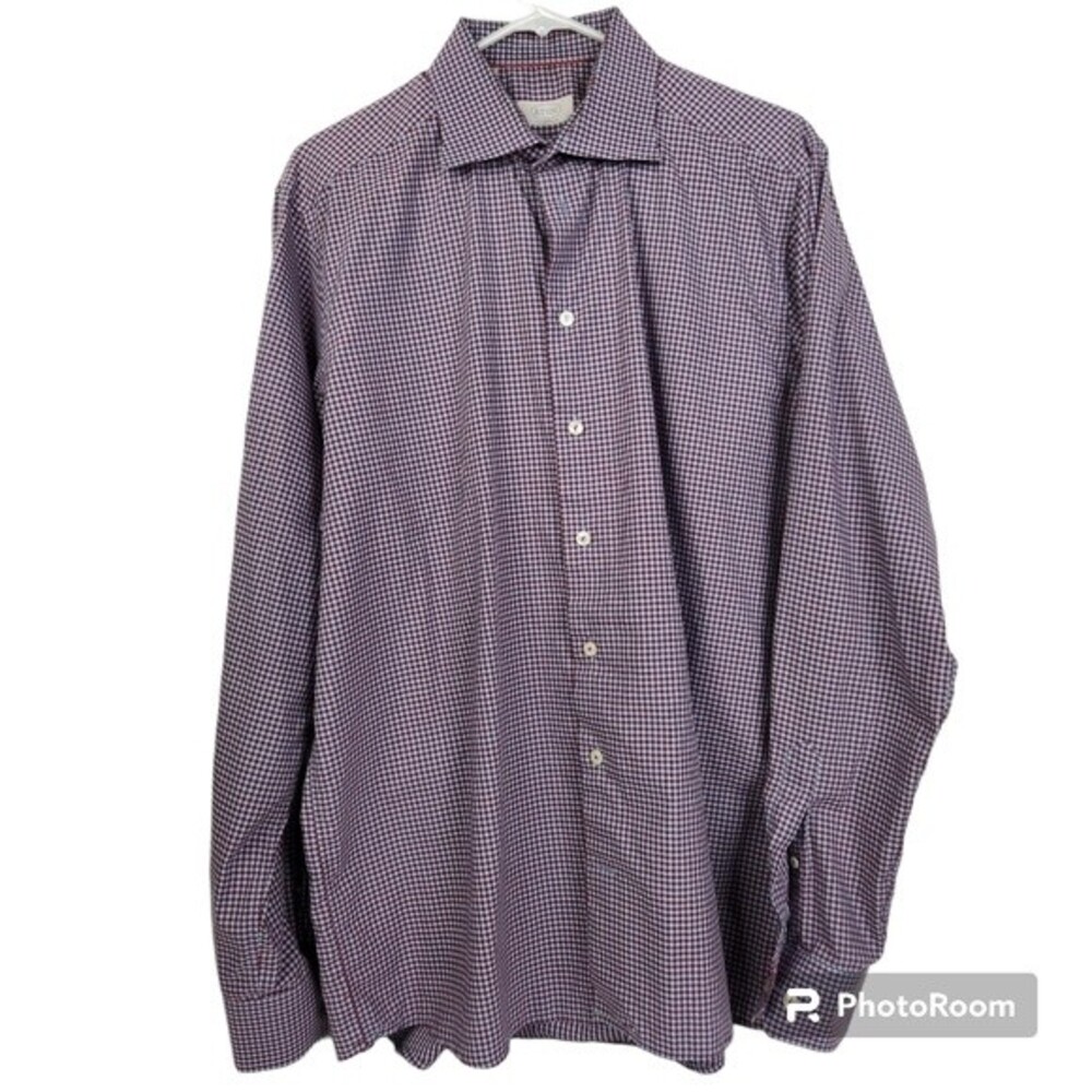 Eton of Sweden Mens Long Sleeve Contemporary Checkered Button Down Shirt 43/17